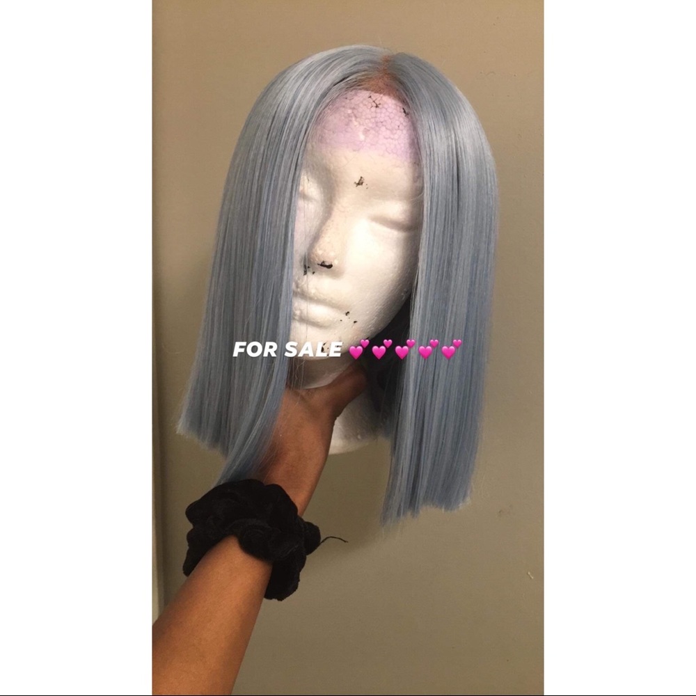Baby blue human bob wig